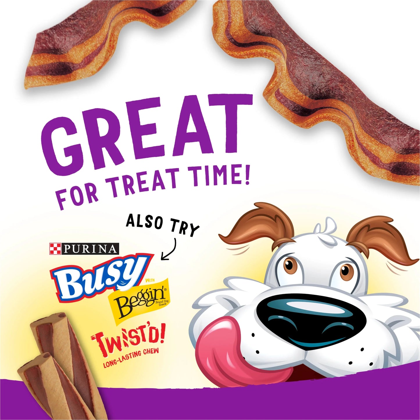 Purina  Strips Dog Treats with Real Bacon & Peanut Butter Flavors Tender Chews, 6 Oz Pouch